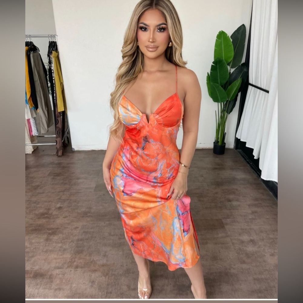 Orange summer midi dress